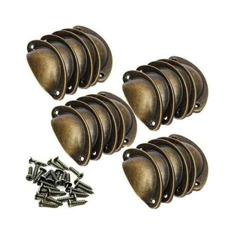 20 poignées coquille rétro en bronze jaune finition antique, tirettes de tiroir et portes de placard avec vis, poignées vintage pour cuisine, commode, armoire et mobilier intérieur (1/3)