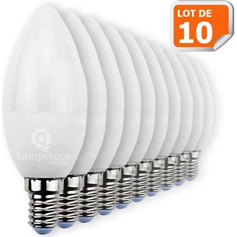 Lampesecoenergie – Lot de 10 ampoules LED bougie E14 6W 480 lumens – Blanc chaud 3000K – Économie d'énergie 85% – Éclairage instantané 220°