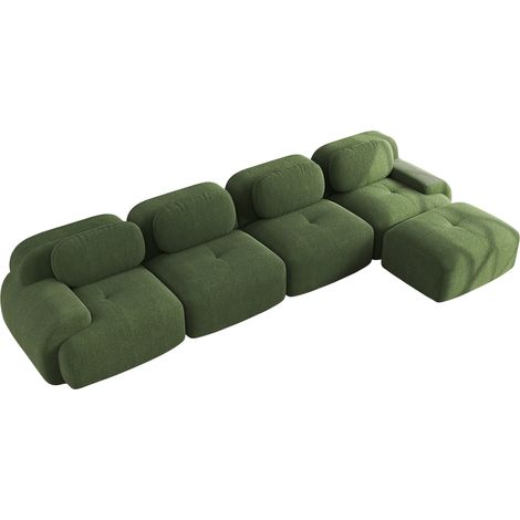 Canapé d'angle modulable 4 places en mousse haute résilience 32D, tissu velours côtelé, accoudoirs larges, chaise longue, sans cadre, antidérapant (1/5)