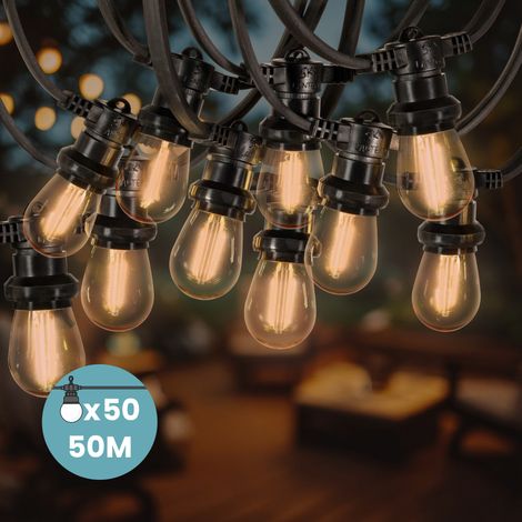 Guirlande Guinguette 50M 50 Bulbes Filament Ambré - Guirlande Lumineuse Ampoule E27 Ambrée - Guirlande Guinguette Led Filament rétro (1/5)