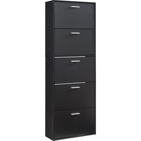 Scarpiera mobiletto portascarpe 169 x 60 x 24 cm con 5 ante a ribalta nero 030010142
