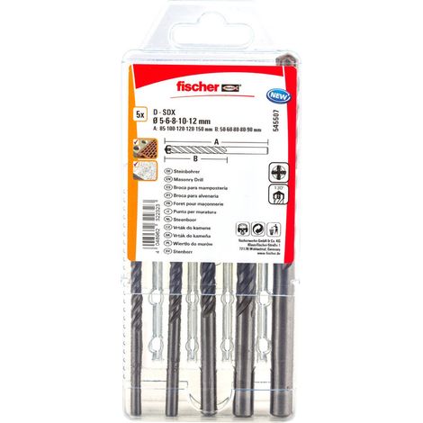 Fischer 545507 Jeu de forets spiralés pour pierre 5 mm, 6 mm, 8 mm, 10 mm, 12 mm tige cylindrique 1 (1/5)