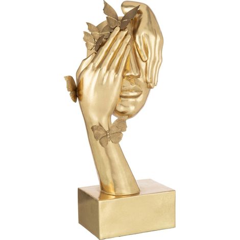 Sculpture visage doré papillons élégance déco intérieure - Doré éclatant finition mate