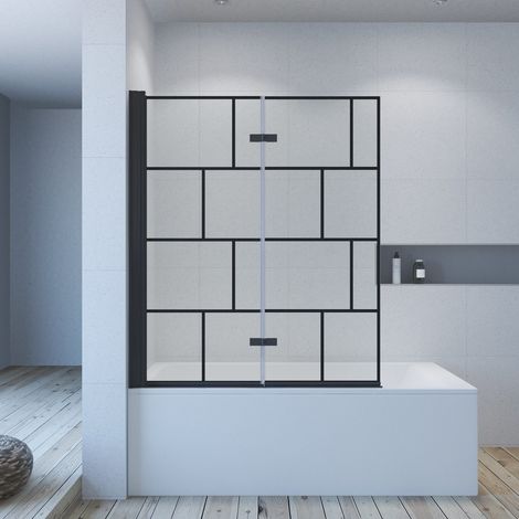Badewannenfaltwand 120x140 cm Duschtrennwand für Badewanne Black Style Sicherheitsglas mit Nano, ohne bohren, Faltbar und schwenkbar 180°, links und rechts montierbar (1/5)