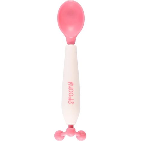 Cuchara giratoria de 180°, rosa, con sensor de calor, para comer para niños pequeños. (1/5)
