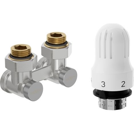 Mexen G04 ensemble thermostatique à deux tuyaux DN50, coudé 1/2"x3/4", nickel - W911-012-948-01 (1/2)