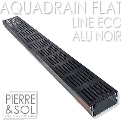Caniveau plat H 5 cm Grille aluminium NOIR - AquaDrain - FLAT - LINE ECO - Caniveau de 100 cm