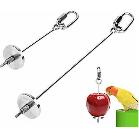 Lot de 2 brochettes en acier inoxydable pour perroquets, porte-fruits et porte-viande, pour cages et autres oiseaux (perruches, etc.). (1/5)