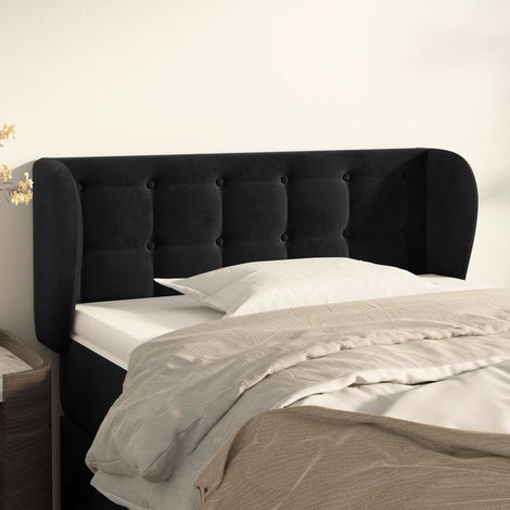 Tête de lit avec oreilles pour lit simple, Cadre de lit, Tableau décoratif de chevet Noir 83x23x78/88 cm Velours CDE15061 (1/5)