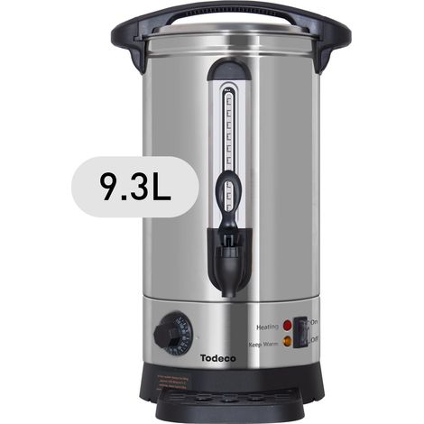 Todeco Distributeur de Boissons Chaudes 9,3L, 1500W, Marmite à Vin Chaud en Inox avec bac récupérateur, robinet, Thermostat, Réglage de la Température 30-110°C (1/5)