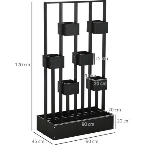 Ensemble de jardinières, design modulaire, structure sur pied, bois naturel, noir, 90 x 45 x 170 cm (1/5)