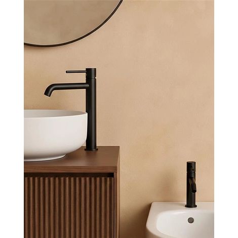 Coppia rubinetti lavabo alto e bidet senza scarico ottone nero opaco Memo (1/5)