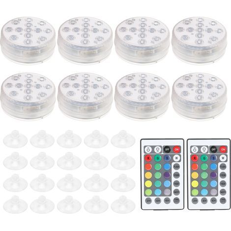 Lot de 8 lampes subaquatiques avec ventouse magnétique, 16 couleurs, pour bassin et aquarium.-AquaForge (1/5)