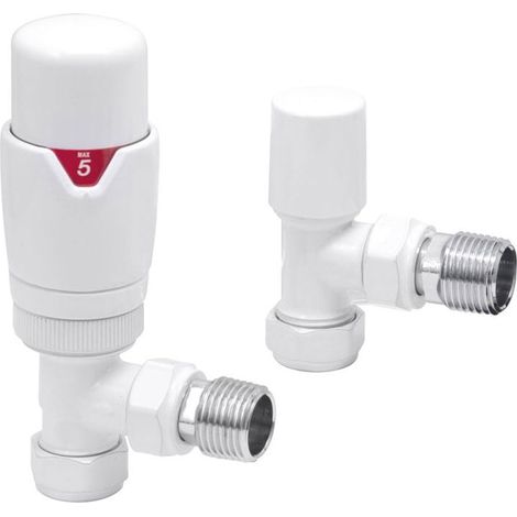 Signature Round Thermostatic Angled Radiator Valve Pair - White