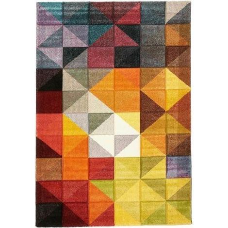 Tapis salon et chambre 120x170 noir et rouge rectangle tissé motif géométrique LYN8 MARIX