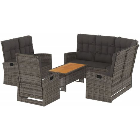 Salon de jardin 4 pcs avec coussins Gris Résine tressée vidaXL (1/5)