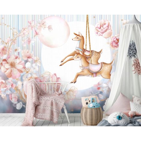 Fototapete Blumen Rehe, für Kinderzimmer, 150 x 105 cm – Komplettset inkl. Kleister & Anleitung (1/5)