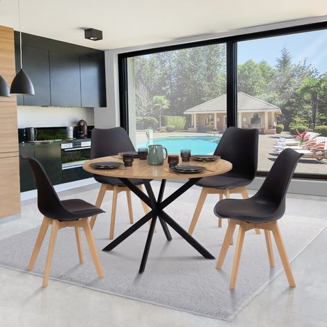 ALIX mesa de comedor redonda para 4-6 personas con patas de madera y araña negra 120 cm