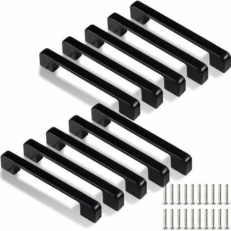 128 mm Küchengriff, 10 Stück schwarze Küchenschrankgriffe für Türen, Schubladen, Schränke (mit Schrauben) (1/4)
