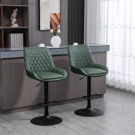 Set of 2 Adjustable Swivel Bar Stools with Faux Leather Upholstery and Steel Base for Home Dining or Kitchen Use