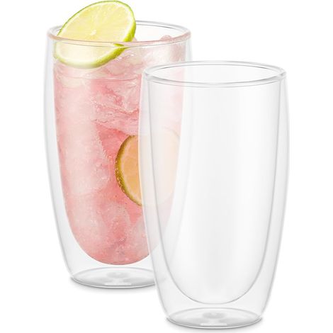 Verres Double Paroi 2 pièces – Tasses Café 450ml – Gobelets Thermiques – Borosilicate Soufflé – Lave-Vaisselle (1/5)