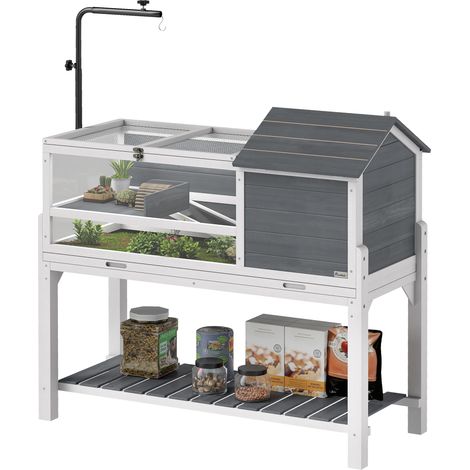 Maison tortue bois support lampe réglable techos abatibles bandeja extraíble estante inférieur 54x35x43cm