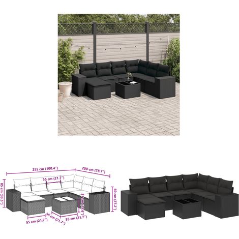 8-tlg. Garten-Sofagarnitur mit Kissen Schwarz Poly Rattan - Gartenmöbel Set - PE-Rattan Möbel - Outdoor Lounge - Esstisch Set - Gartenlounge - Home & Living (1/3)