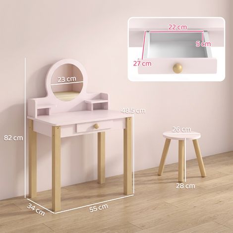 Coiffeuse pour filles (avec tabouret, miroir et boîte en bois), convient aux enfants de 3 à 6 ans, rose (1/5)