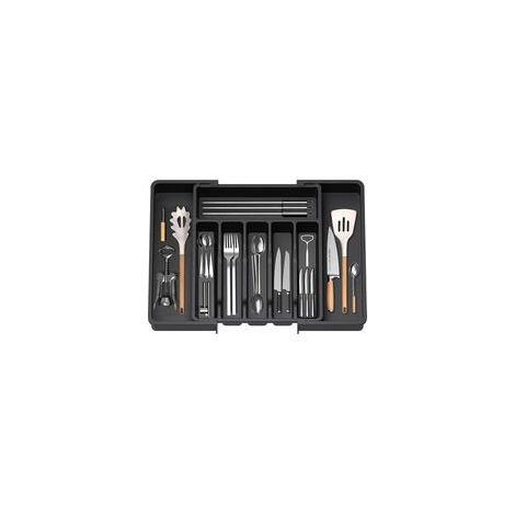 Plateau d'Ustensiles Extensible pour Tiroir,Range Couverts,Organisateur de Tiroir pour la Cuisine,Support de Rangement en Plastique pour Couverts, Cuillères, Fourchettes,etc,Noir (1/5)