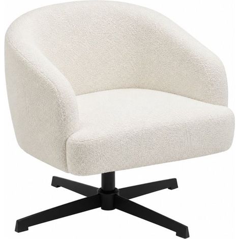 Chaise de Bureau Fauteuil Pivotant en Tissu Blanc avec Piètement en Métal Noir-Longueur 67 x Profondeur 63 x Hauteur 66-76cm (1/5)