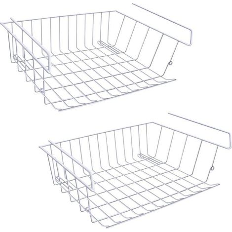 Paniers de rangement à suspendre sous étagère, lot de 2 paniers métalliques suspendus pour cuisine, bureau, garde-manger, salle de bain (1/4)