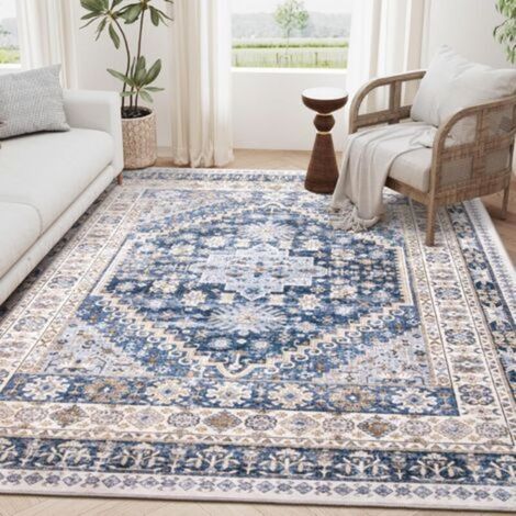 Tapis de salon 4060cm bleu imitation cachemire lavable tapis de sol lavable rétro grande surface tapis anti-salissure tapis décoration (1/5)