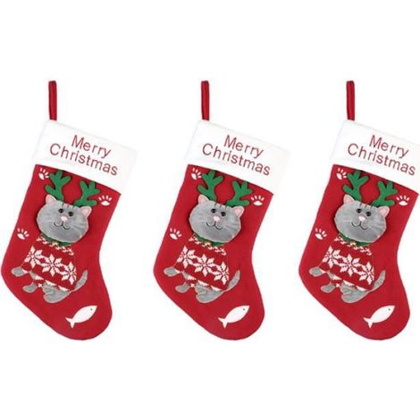 Chat et Chien Bas de Noël Pendentifs Dessin Animé Mignon Bas de Noël Sacs Cadeaux Décorations de Noël Chat (1/4)