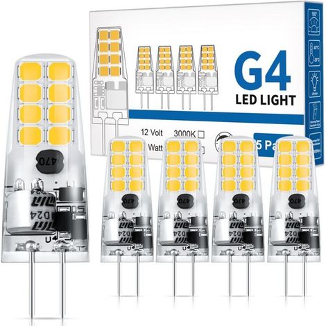 G4 LED-Lampe, 12 V AC/DC. 300 lm, warmweiß (3000 K). Entspricht 25 W Halogenlampe. Flimmerfrei. Nicht dimmbar. 12-V-LED für Kronleuchter und Dunstabzugshauben. 5er-Pack [Energieeffizienzklasse G4]. (1/5)