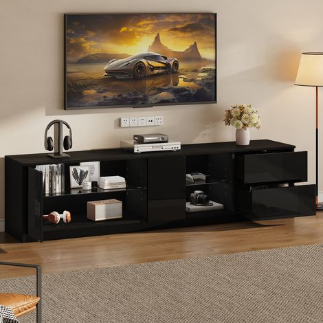 Mueble TV 160 x 40 x 52 cm con LED, MDF, negro HAVRYA (1/5)