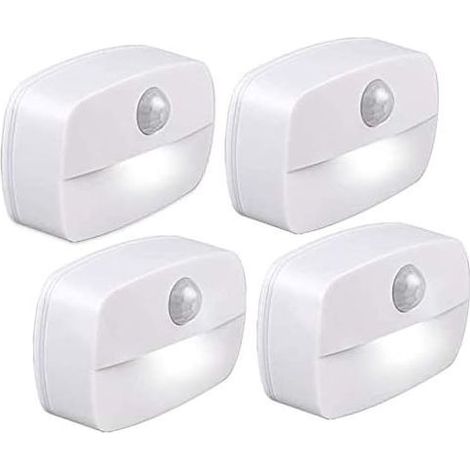 Veilleuse LED Automatique [Lot de 4],Lampe de Nuit Murale avec Détecteur de Mouvement autocollante,Veilleuse Murale pour Salle de Bains,Chambre,Couloir [Classe énergétique A++] (blanc) (1/5)