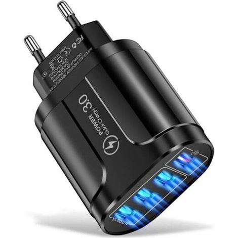 Schnelllade-Wandladegerät mit QC 3.0, 4 USB-Anschlüssen, 45 W, kompatibel mit iPhone 15/14, Samsung, Xiaomi und anderen Smartphones, 4-Port-Netzteil mit europäischem Standardstecker, Standard-Reiselad