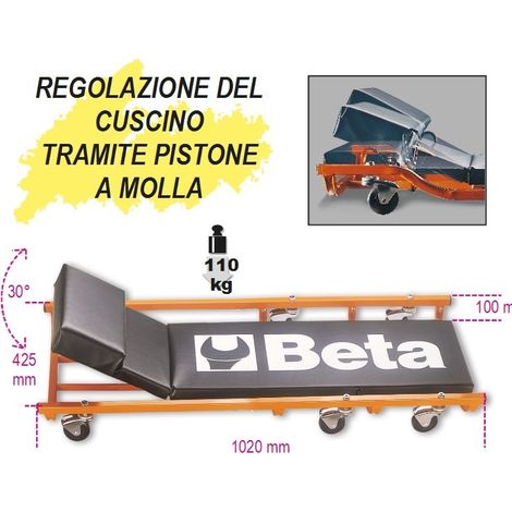 Lettino sottomacchina BETA 3000L con 6 ruote - schienale e poggiatesta regolabili (1/4)