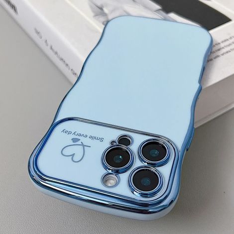(iPhone 11, Bleu Pic) Coque souple en TPU électroplaqué en forme de cœur ondulé, compatible avec iPhone, protection antichoc