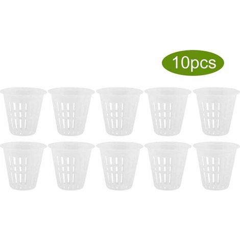 Set of 10 hydroponic plant baskets, cups, pots, reusable, robust plastic garden net, propagation buckets, basket for hydroponic gardens, balcony planting (white) (1/5)
