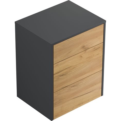 Design Nachttisch Lux M 50cm hängend, 3 Pushauszüge Grafit Eiche
