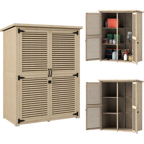 Gartenhaus aus Naturholz – 0,83 m² – 2 Türen mit Jalousien – 2 Regalböden – Wasserdichtes Dach – 127 x 65 x 168 cm