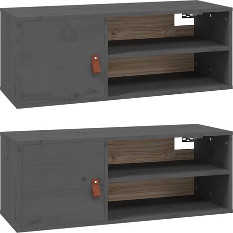 vidaXL Armarios de pared 2 uds madera maciza pino gris 80x30x30 cm (1/2)