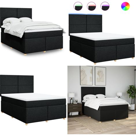 Giroletto a Molle con Materasso Nero 160x200 cm in Tessuto - Materasso a molle insacchettate - Letto con luci LED