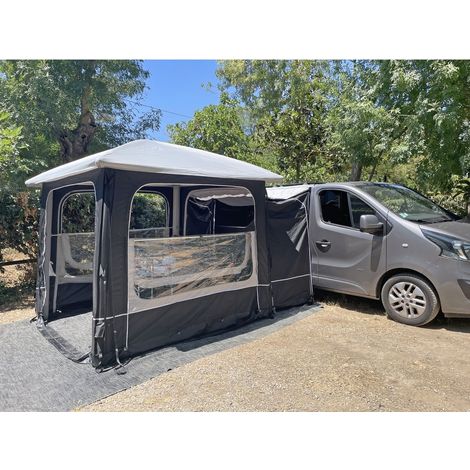 Tunnel de raccordement latéral pour abri barbecue Lodge Air – Système de fermeture à glissière – Double jonc pour fixation véhicule – Dimensions 250x90x205cm – Soplair