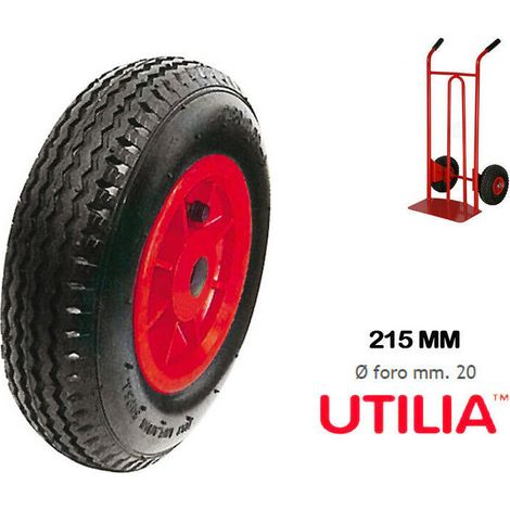 1PZ RUOTA CON CAMERA D'ARIA PER CARRELLI PORTASACCHI Ï mm.215 Ï foro mm.20 (1/4)