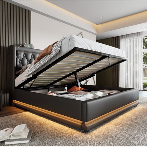 Bett Doppelbett Stauraum 160x200 PU LED OKMYHOME (1/5)