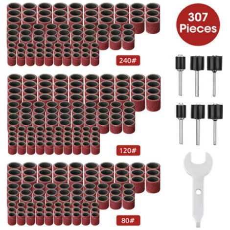 300 manchons abrasifs 80/120/240 et 6 mandrins : Kit de ponçage 307 pièces pour outil rotatif Dremel (1/5)