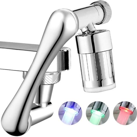 Ugello per rubinetto rotante a 1440°, aeratore per rubinetto con luci a LED, aeratore per rubinetto con manopole regolabili per cucina e bagno (1/4)