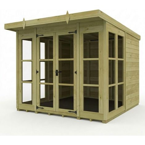 8ft x 8ft Georgian Pent Summer House - Pressure Treated Timber - L244 x W244 x H210 cm - Natural